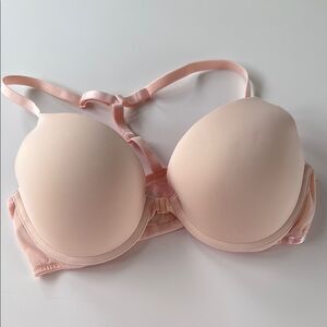 PINK VICTORIA'S SECRET EMBROIDERED BLUSH PINK PUSHUP BRA T BACK 36C SEAMLESS